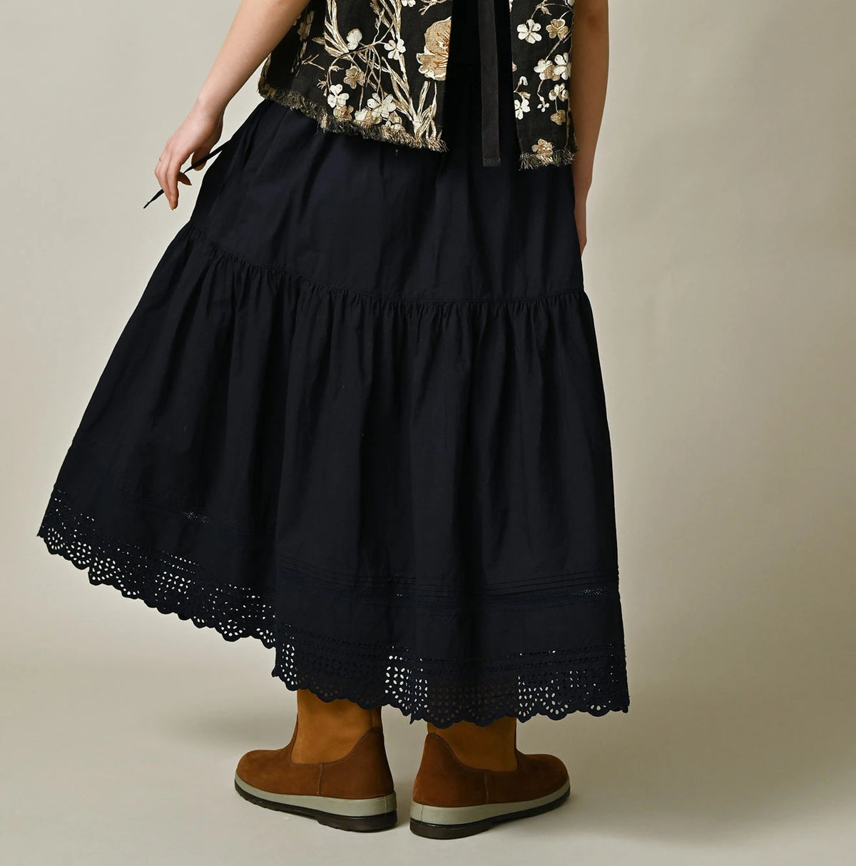 45R Indigo Supima Organic Batiste Cutwork Skirt