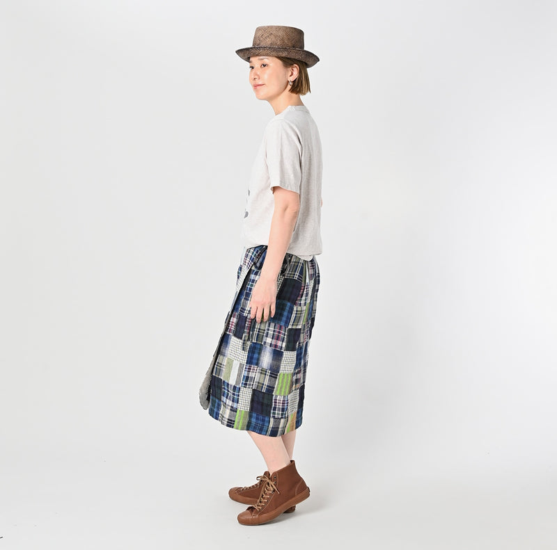 Linen Patchwork Wrap Skirt - Image 3