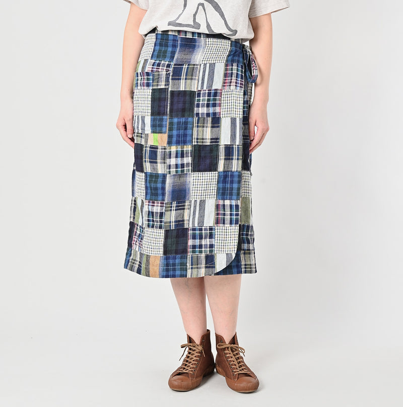 Linen Patchwork Wrap Skirt - Image 4