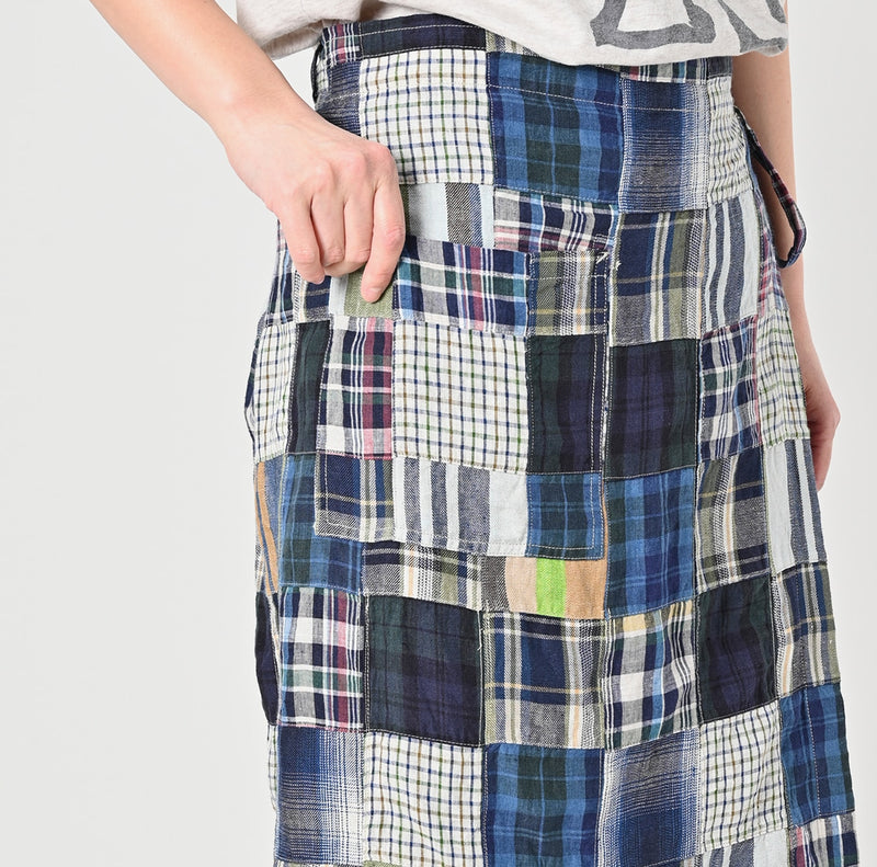 Linen Patchwork Wrap Skirt - Image 7