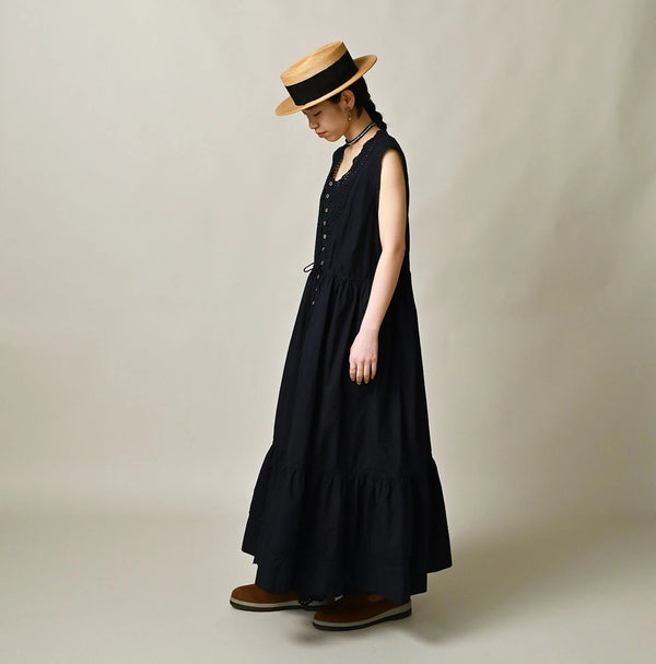 45R Indigo Supima Organic Batiste Cutwork Dress