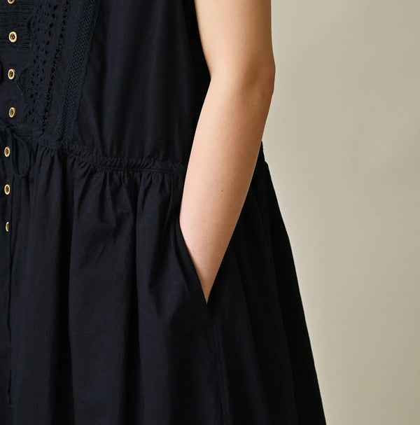 45R Indigo Supima Organic Batiste Cutwork Dress