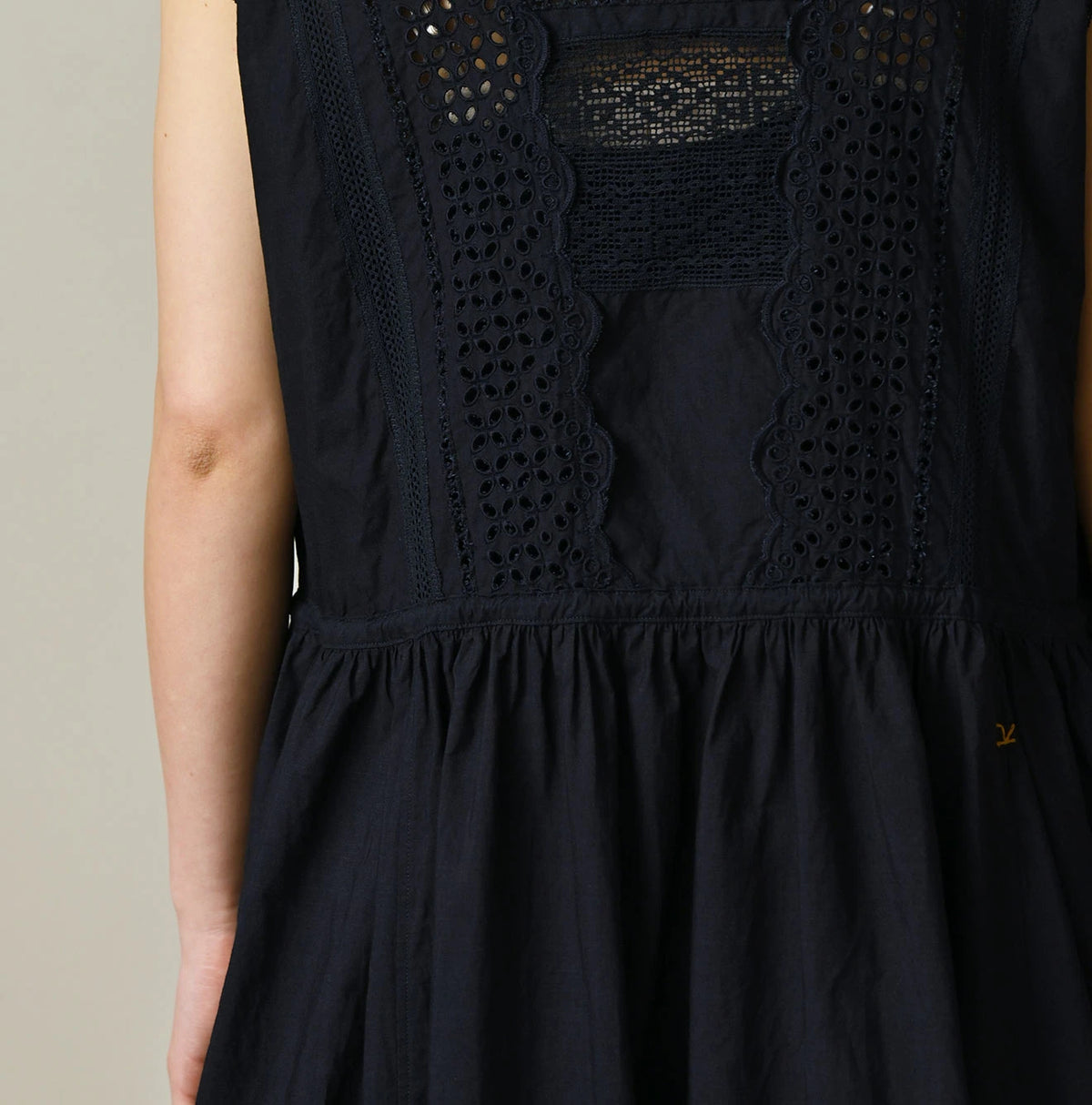 45R Indigo Supima Organic Batiste Cutwork Dress
