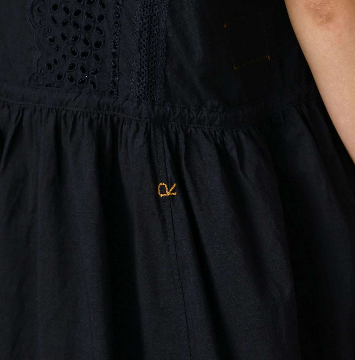 45R Indigo Supima Organic Batiste Cutwork Dress