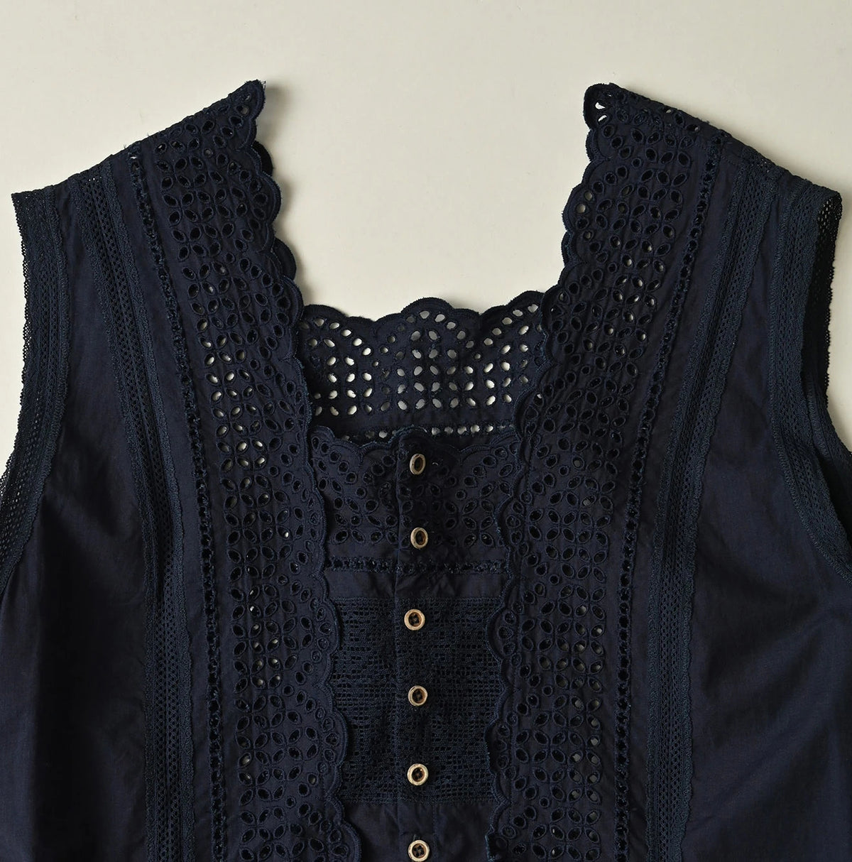 45R Indigo Supima Organic Batiste Cutwork Dress