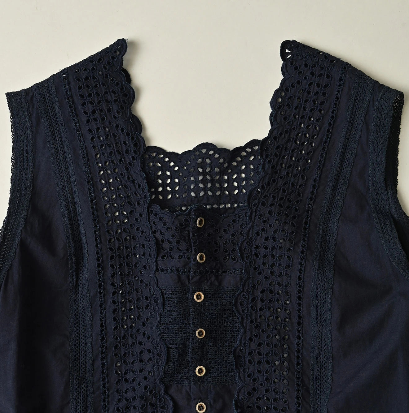 45R Indigo Supima Organic Batiste Cutwork Dress - Image 14