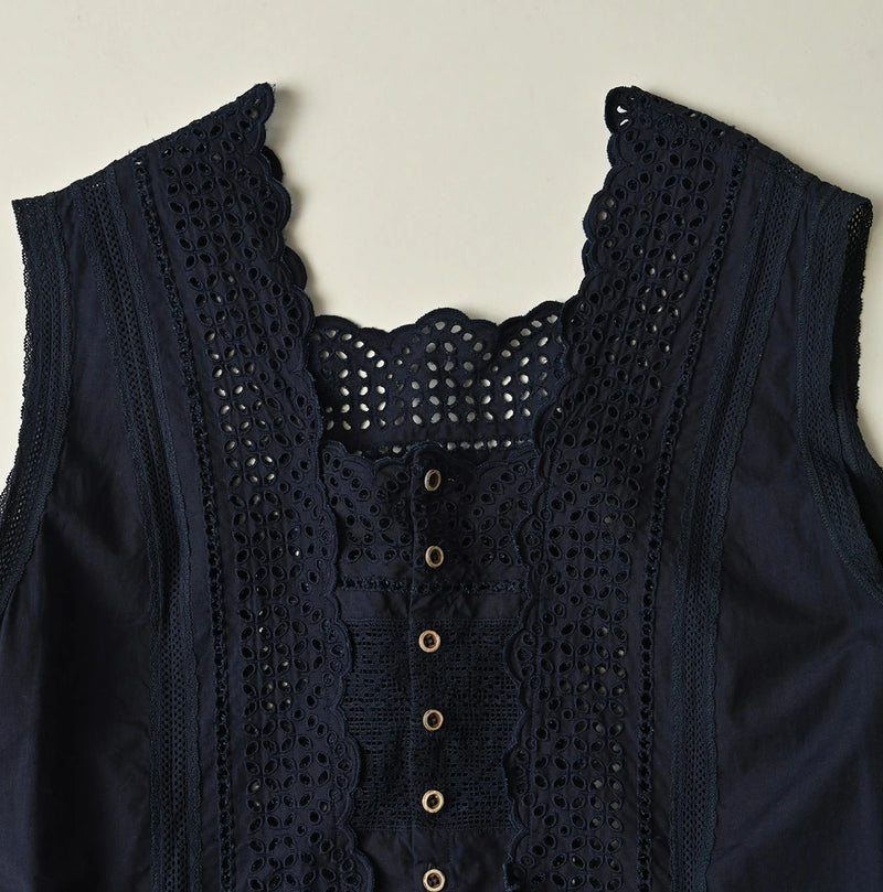 45R Indigo Supima Organic Batiste Cutwork Dress - Image 14