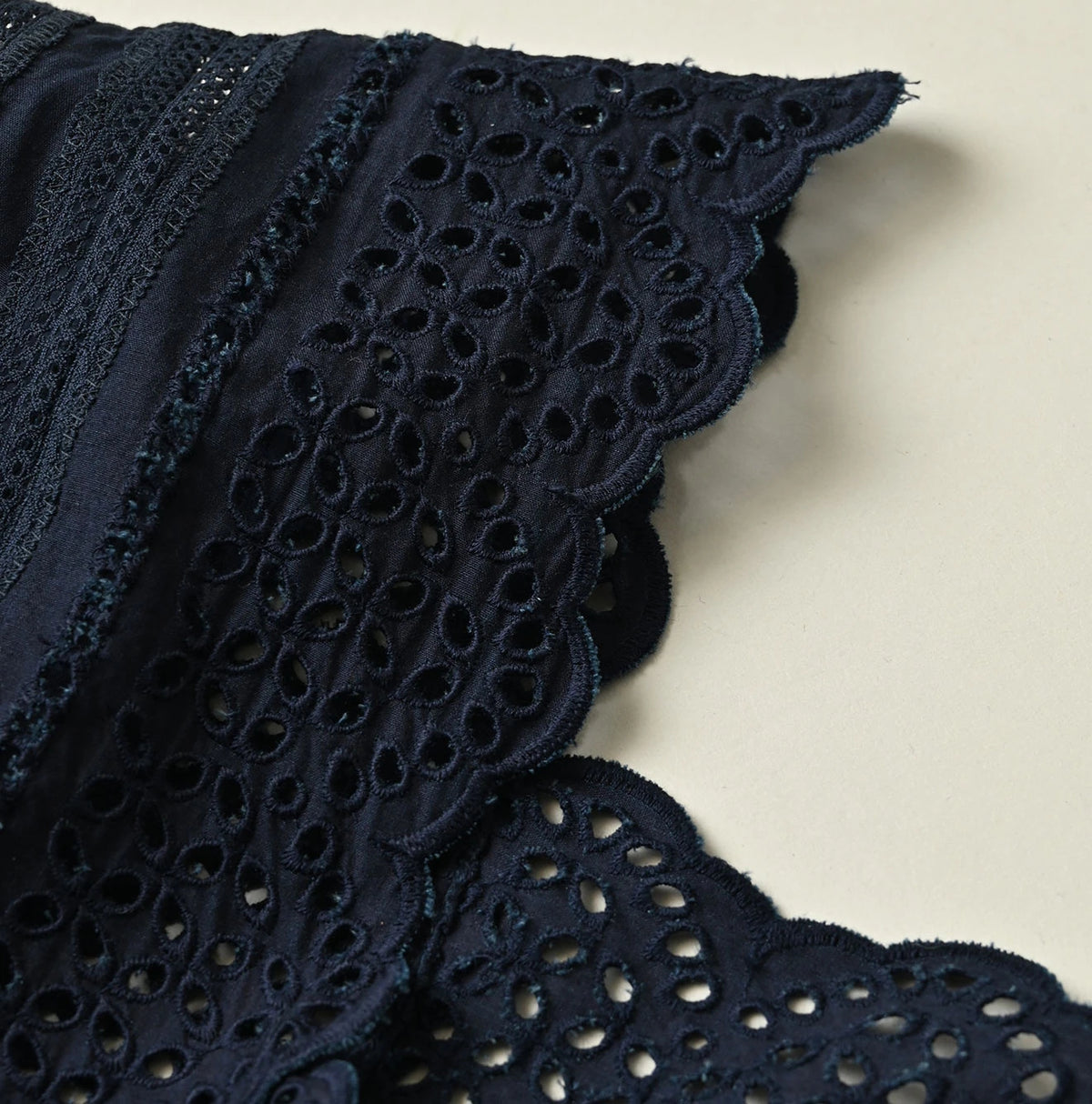 45R Indigo Supima Organic Batiste Cutwork Dress