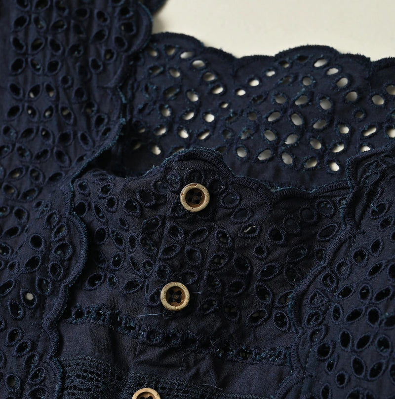 45R Indigo Supima Organic Batiste Cutwork Dress - Image 17
