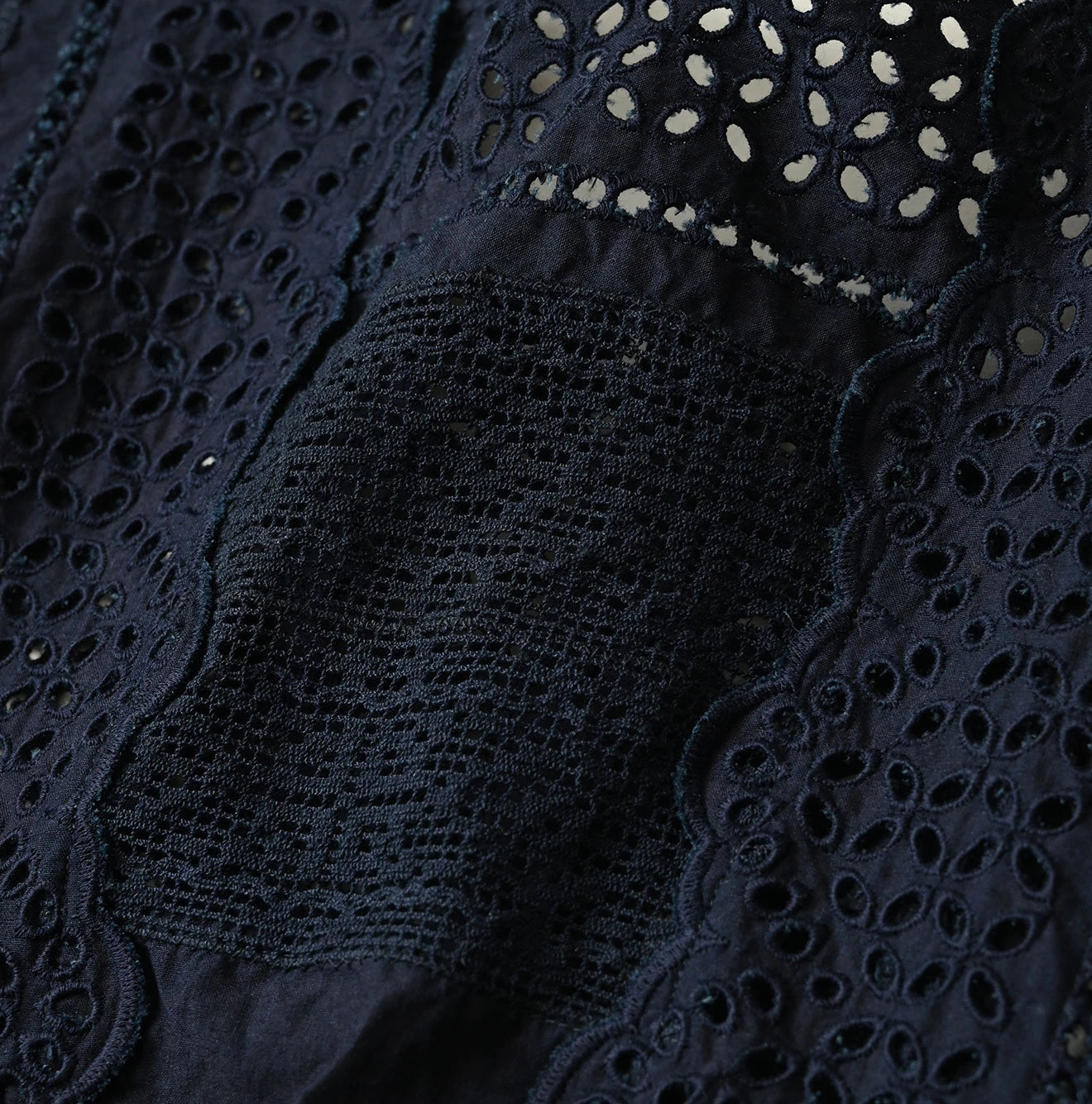 45R Indigo Supima Organic Batiste Cutwork Dress