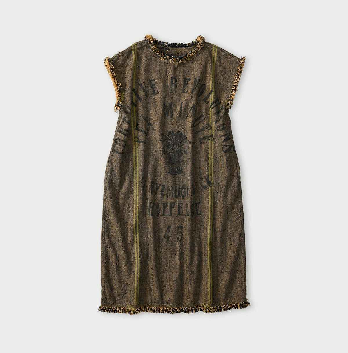 45R Ai Indigo Linen Sack Fringe Dress