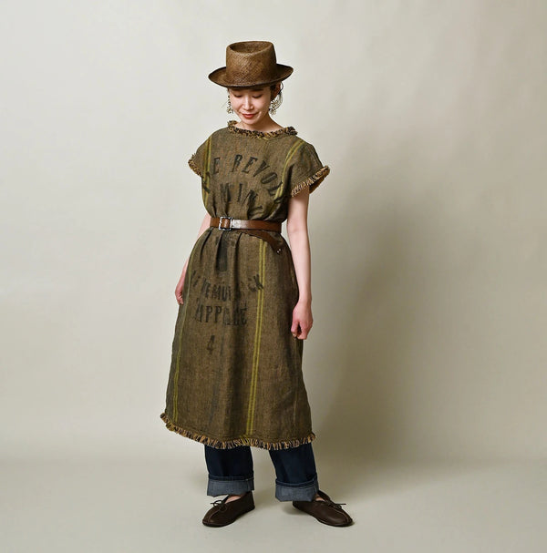 45R Ai Indigo Linen Sack Fringe Dress