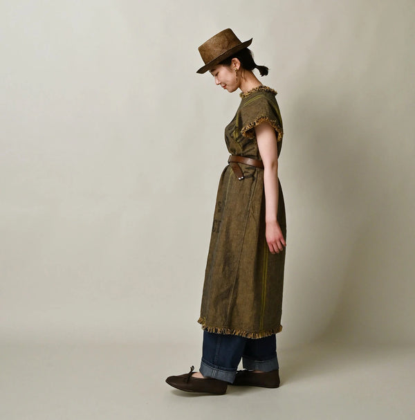 45R Ai Indigo Linen Sack Fringe Dress