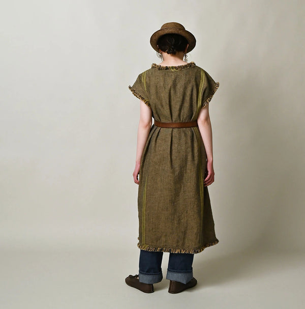45R Ai Indigo Linen Sack Fringe Dress