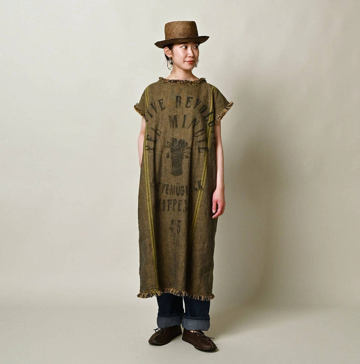 45R Ai Indigo Linen Sack Fringe Dress