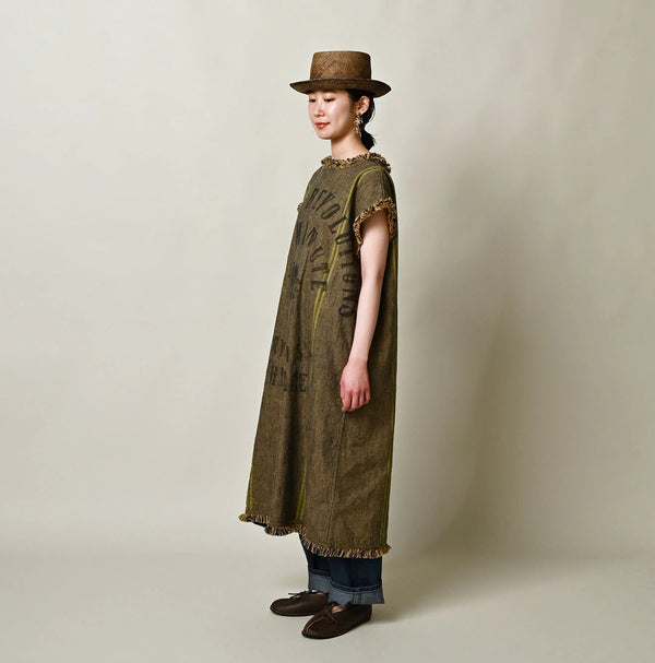 45R Ai Indigo Linen Sack Fringe Dress