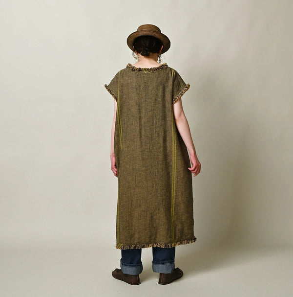 45R Ai Indigo Linen Sack Fringe Dress