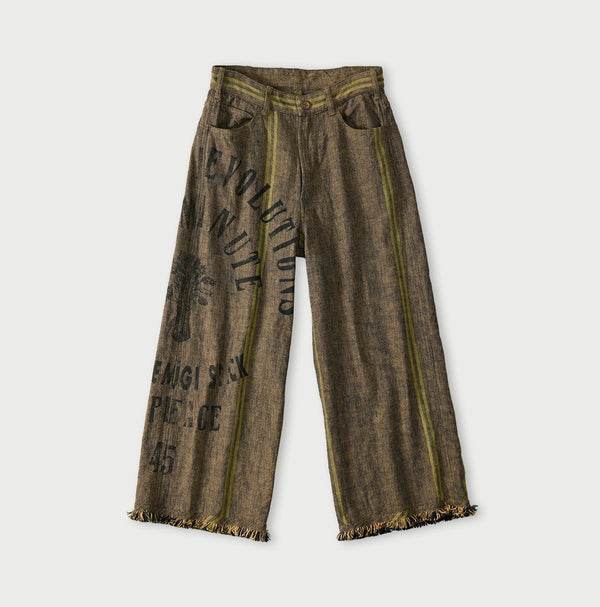 45R Ai Indigo Linen Sack Fringe Pants