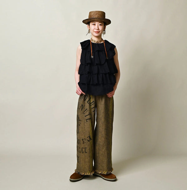 45R Ai Indigo Linen Sack Fringe Pants