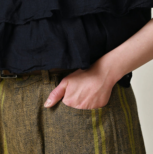 45R Ai Indigo Linen Sack Fringe Pants