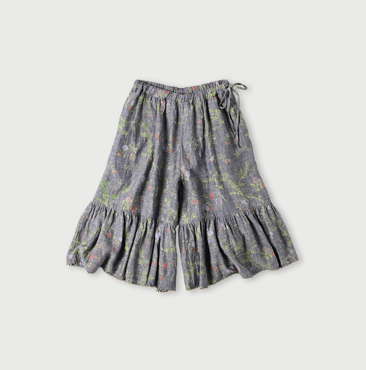 45R Dungaree Cotton Linen Flower Trumpet Pants