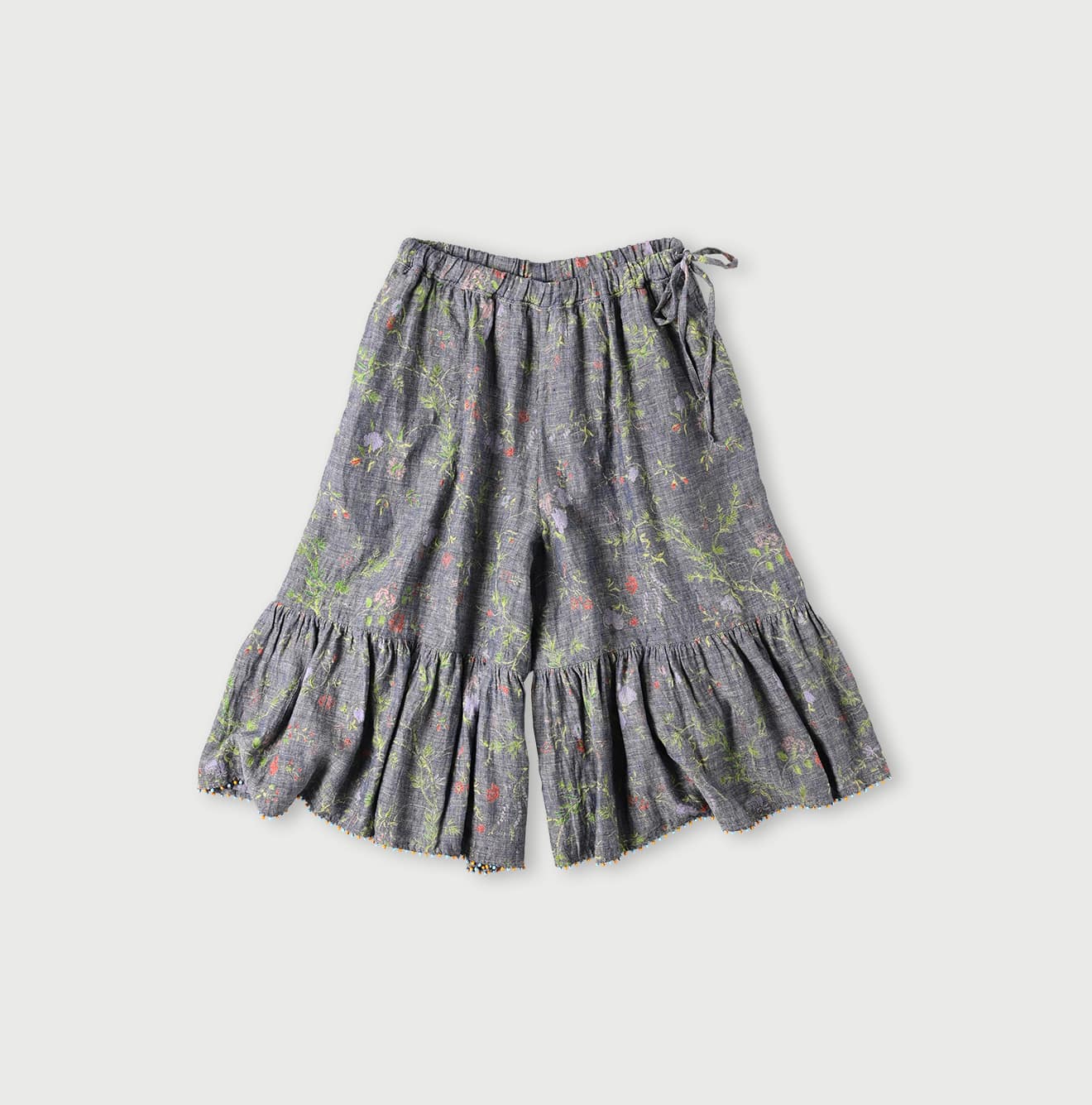 45R Dungaree Cotton Linen Flower Trumpet Pants