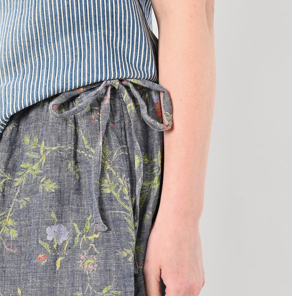 45R Dungaree Cotton Linen Flower Trumpet Pants