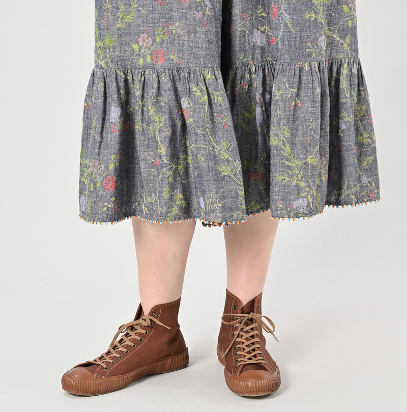 45R Dungaree Cotton Linen Flower Trumpet Pants