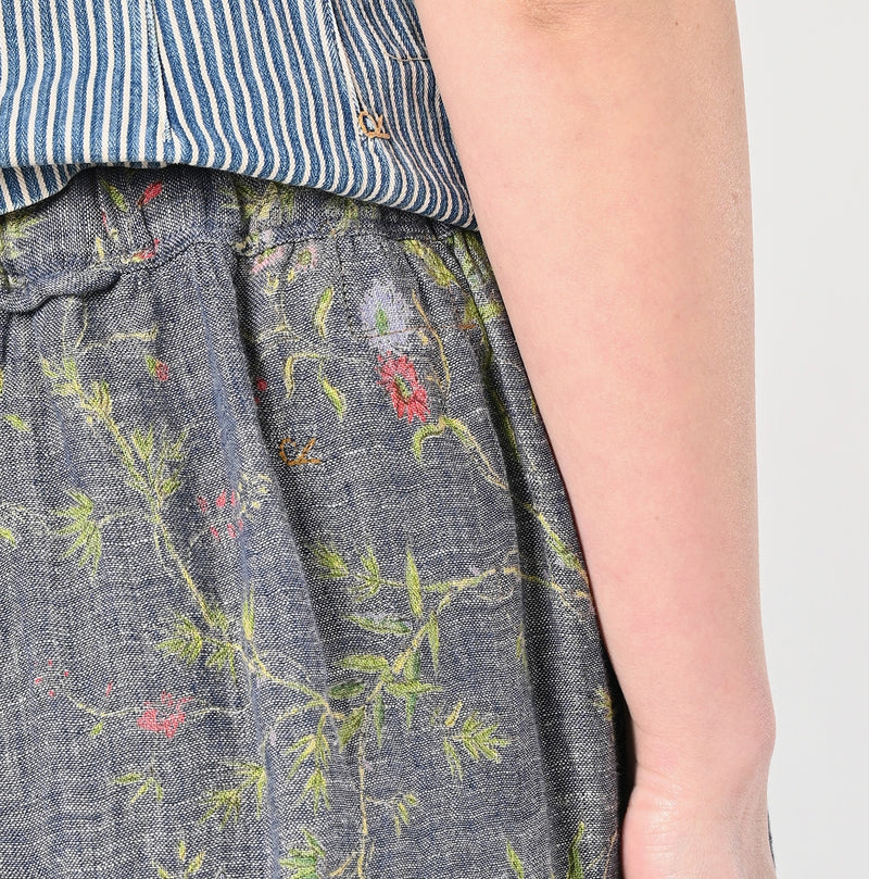 45R Dungaree Cotton Linen Flower Trumpet Pants