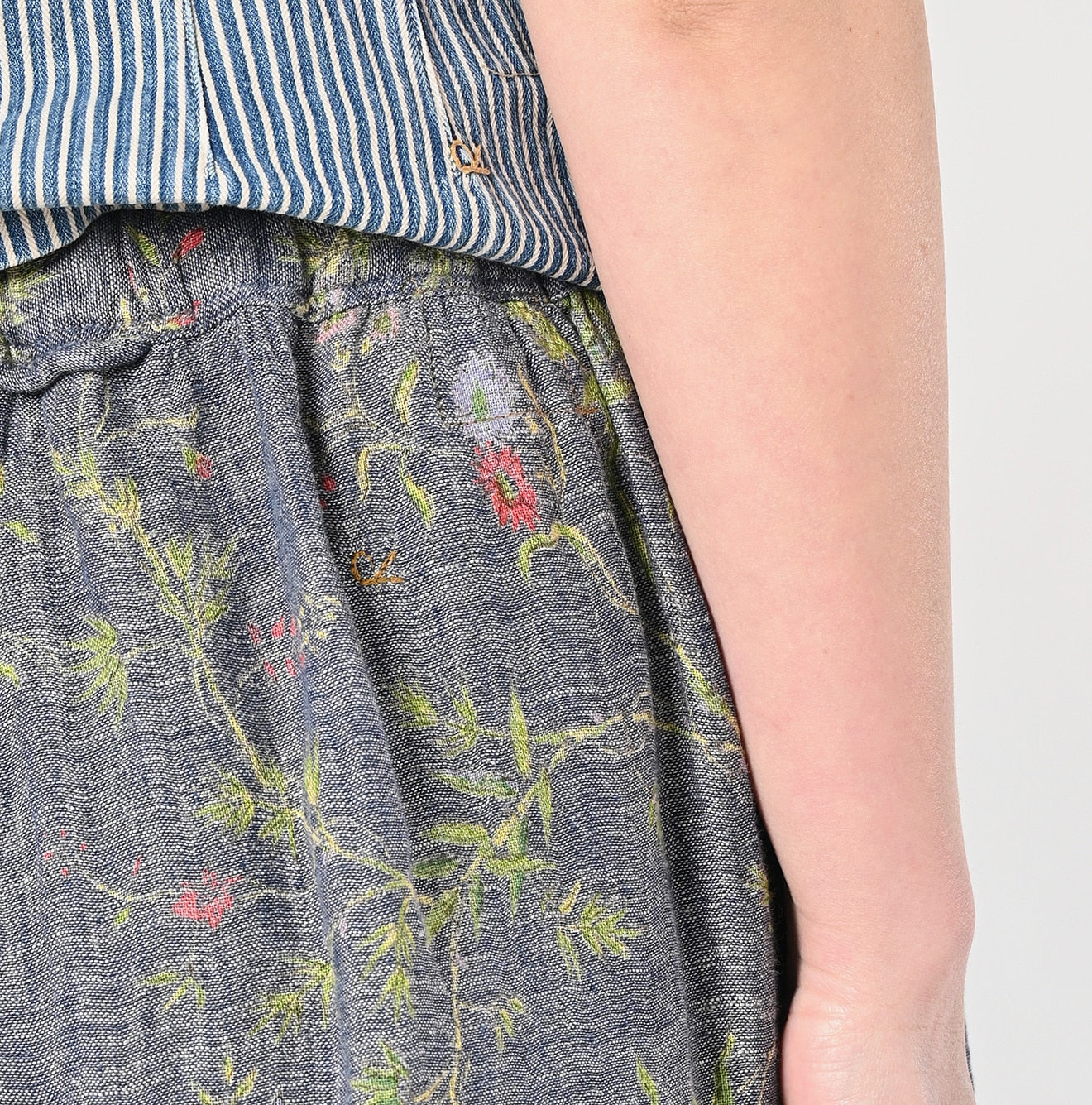45R Dungaree Cotton Linen Flower Trumpet Pants