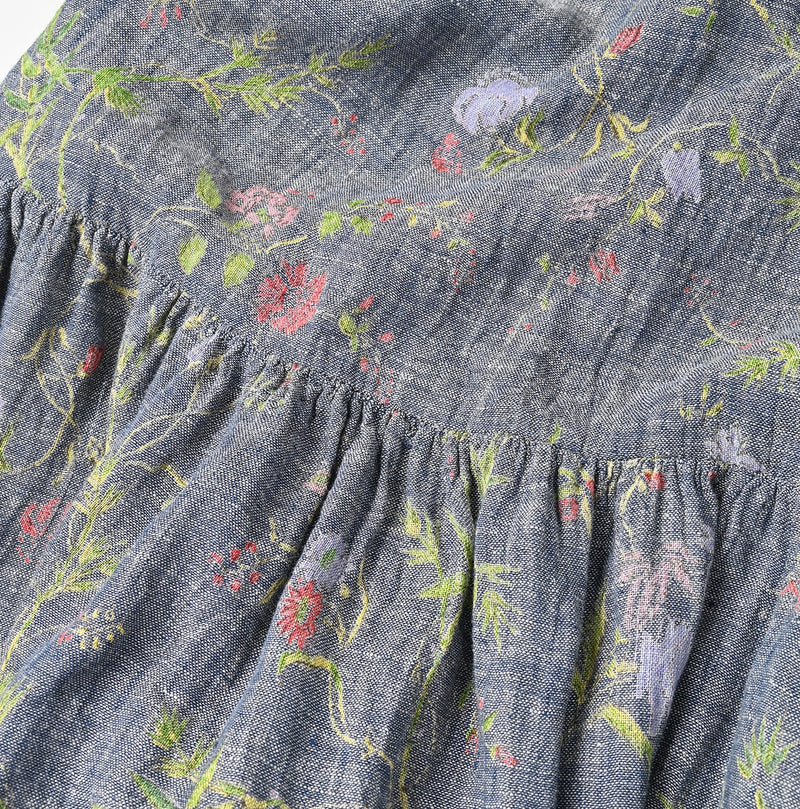 45R Dungaree Cotton Linen Flower Trumpet Pants