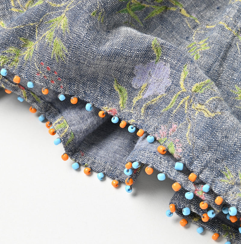 45R Dungaree Cotton Linen Flower Trumpet Pants