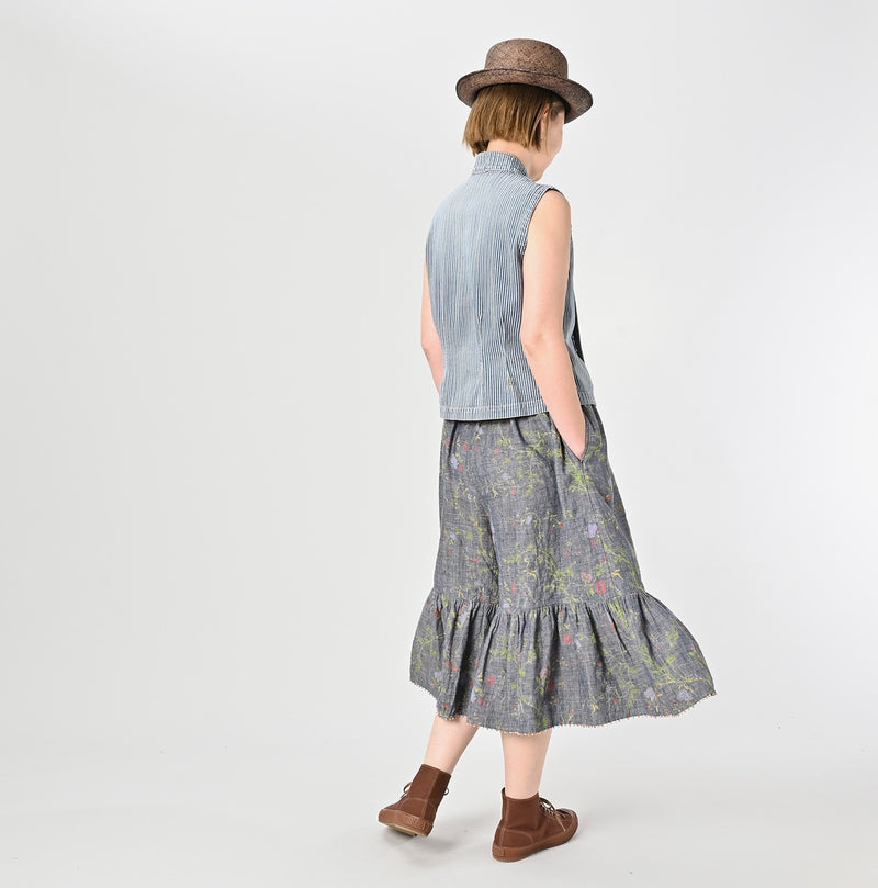 45R Dungaree Cotton Linen Flower Trumpet Pants - Image 2