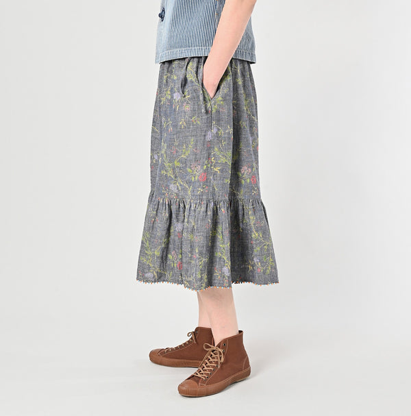 45R Dungaree Cotton Linen Flower Trumpet Pants