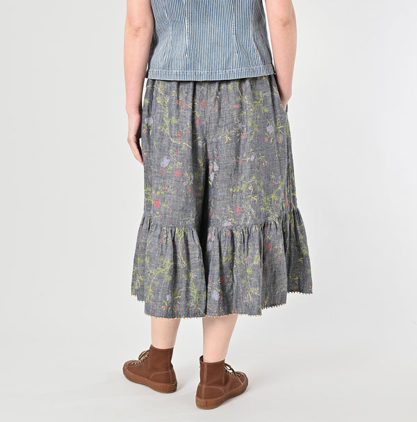 45R Dungaree Cotton Linen Flower Trumpet Pants