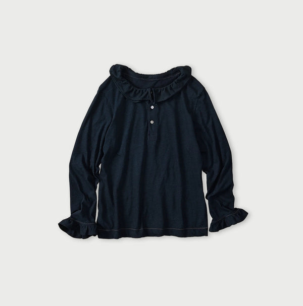 45R Indigo Jersey Frilled Henley