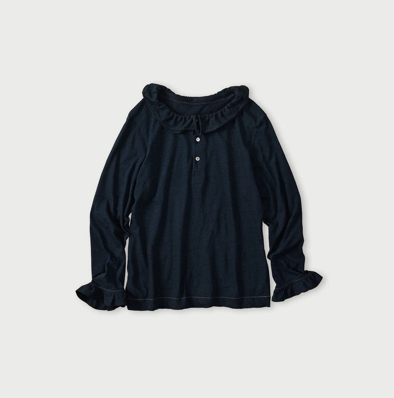 45R Indigo Jersey Frilled Henley - Image 1