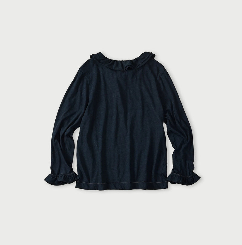 45R Indigo Jersey Frilled Henley - Image 9