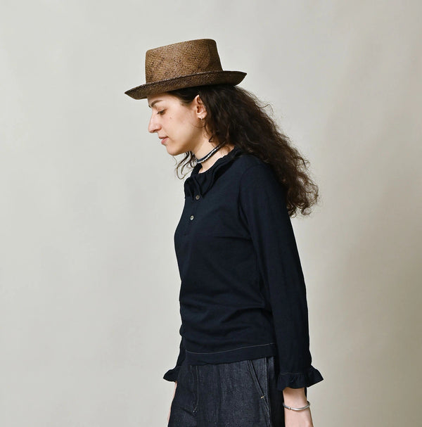 45R Indigo Jersey Frilled Henley