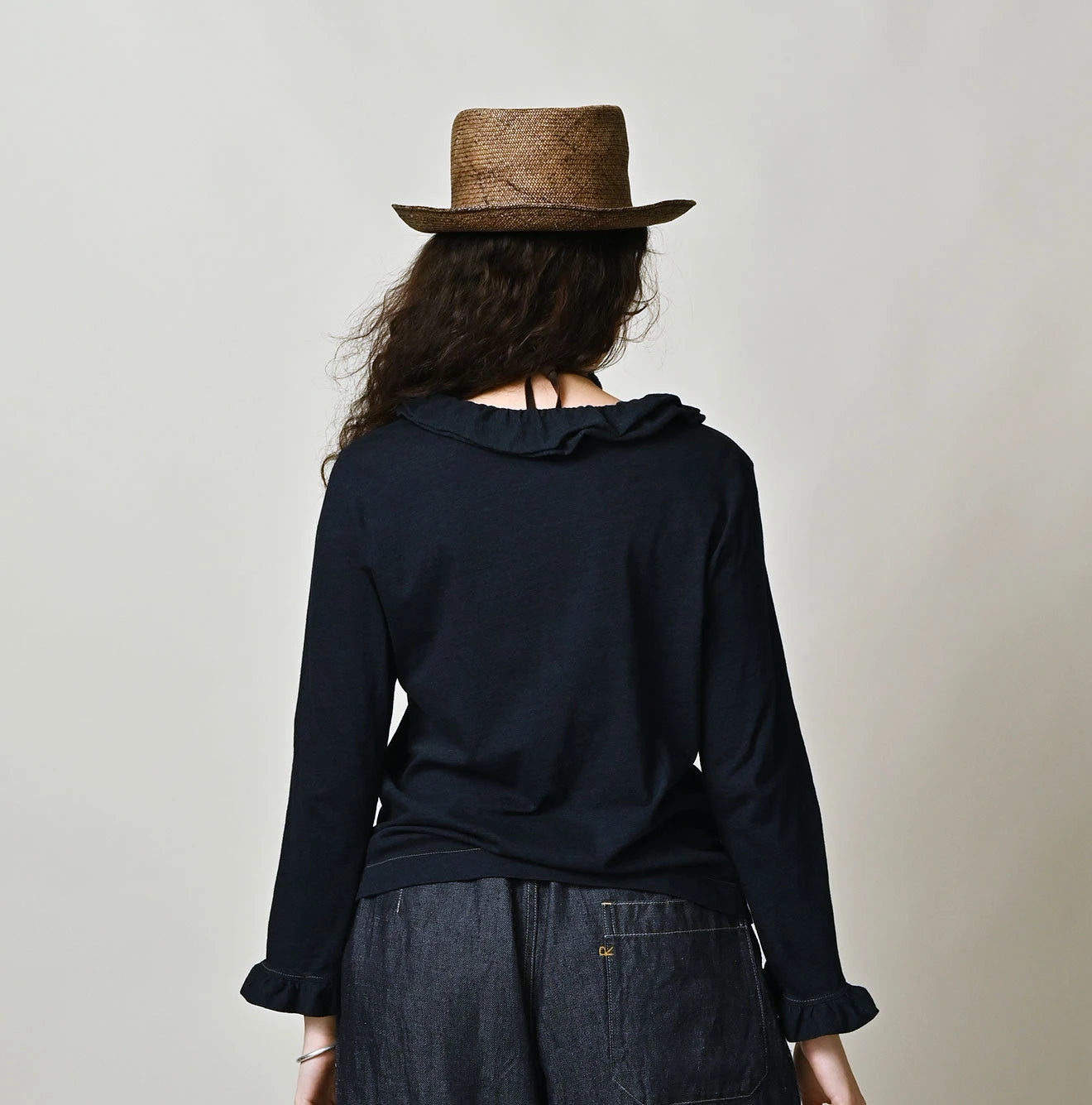 45R Indigo Jersey Frilled Henley - Image 5