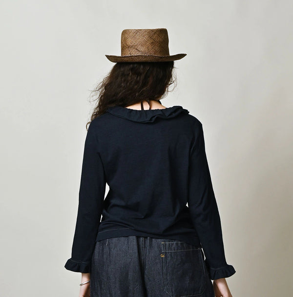 45R Indigo Jersey Frilled Henley