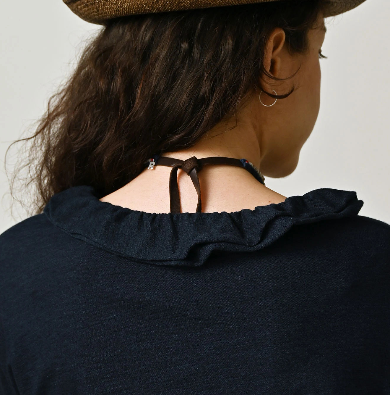 45R Indigo Jersey Frilled Henley - Image 8