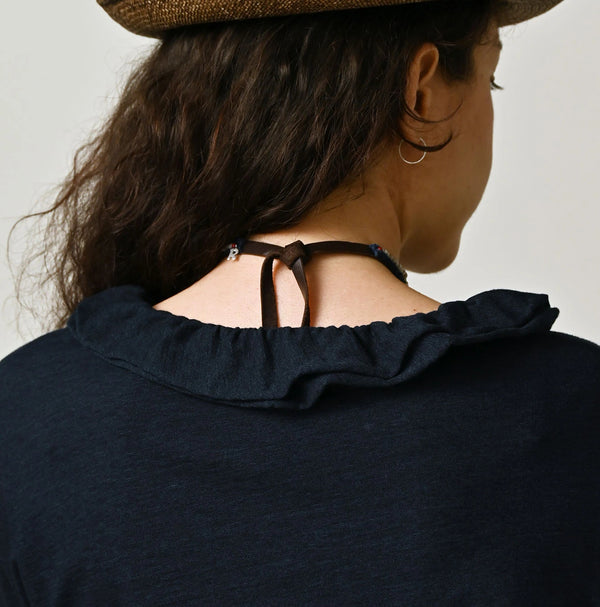 45R Indigo Jersey Frilled Henley