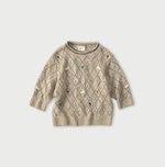 45R Linen Hippie Flower Puff Sleeve Sweater