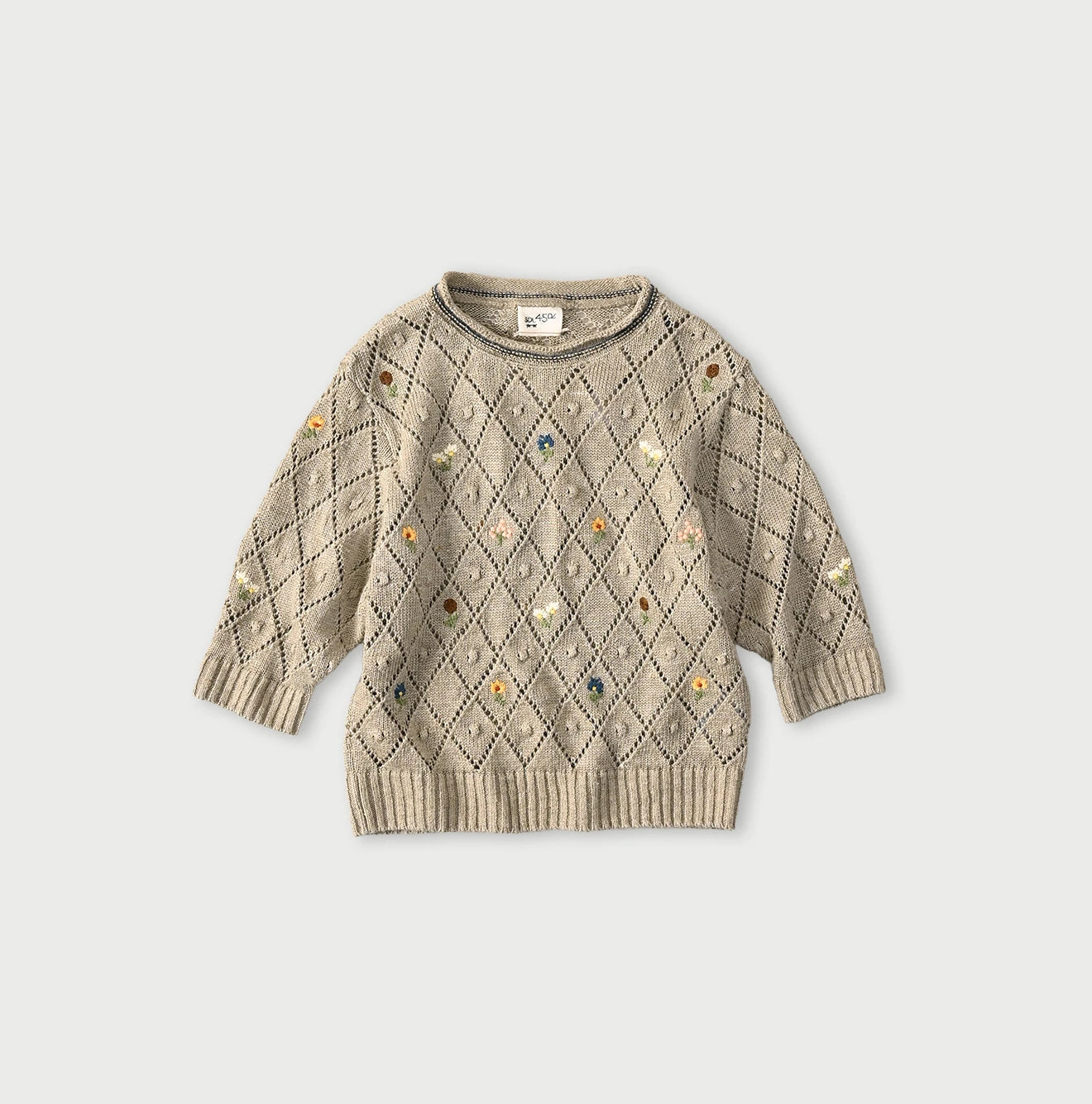 45R Linen Hippie Flower Puff Sleeve Sweater - Image 1