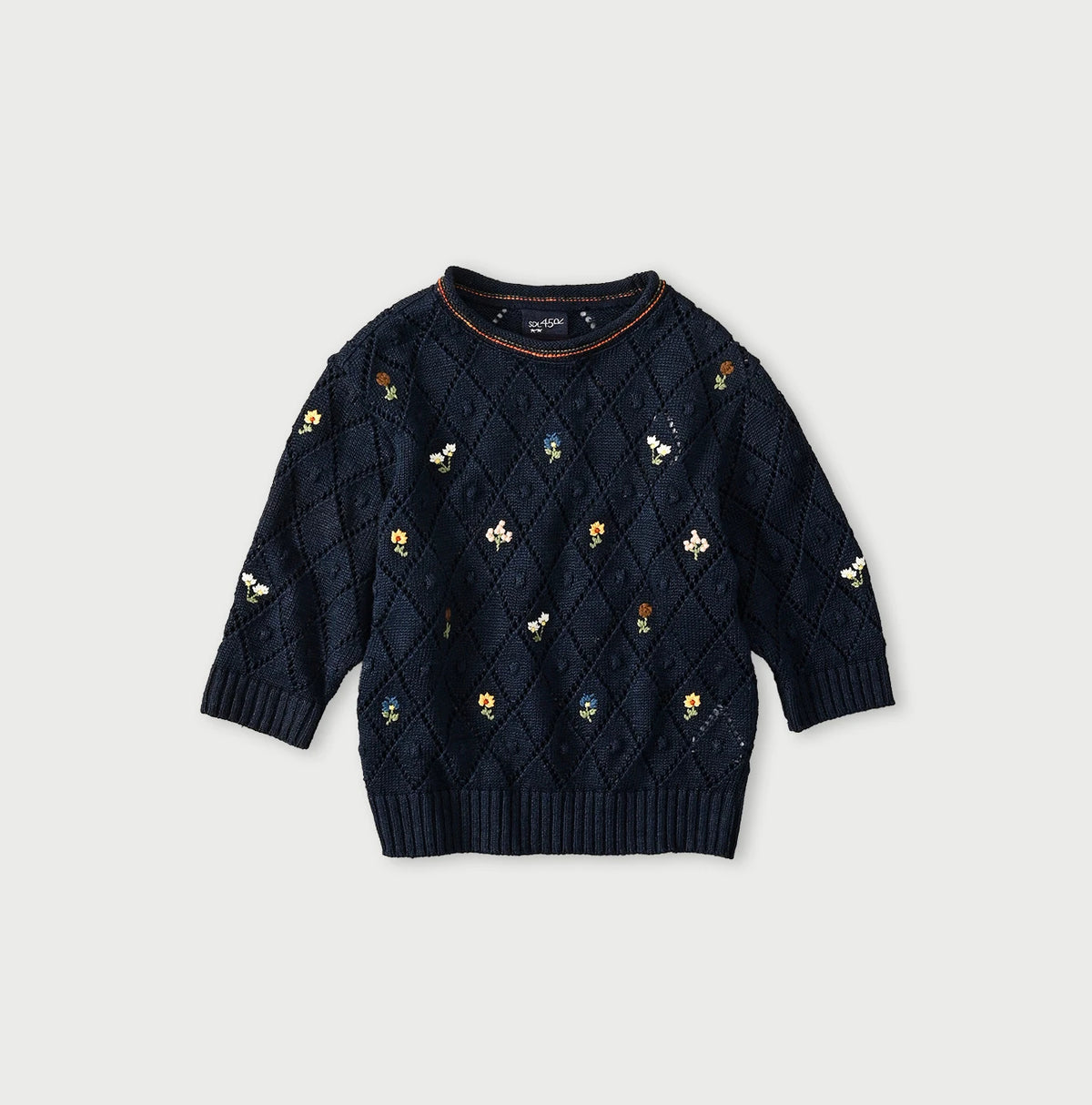 45R Linen Hippie Flower Puff Sleeve Sweater