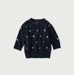 45R Linen Hippie Flower Puff Sleeve Sweater