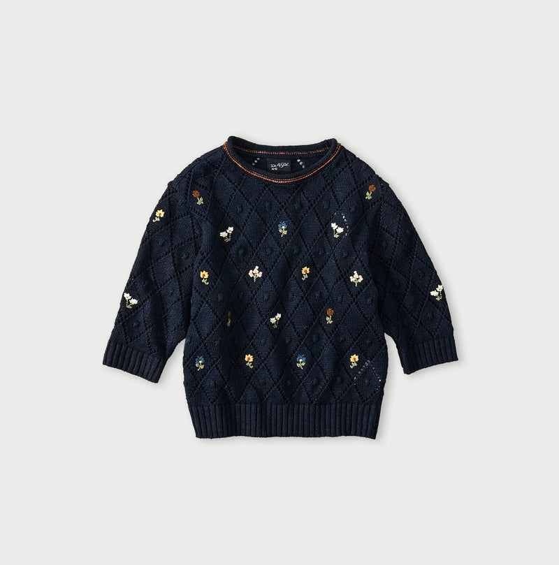 45R Linen Hippie Flower Puff Sleeve Sweater - Image 2