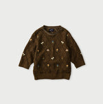 45R Linen Hippie Flower Puff Sleeve Sweater