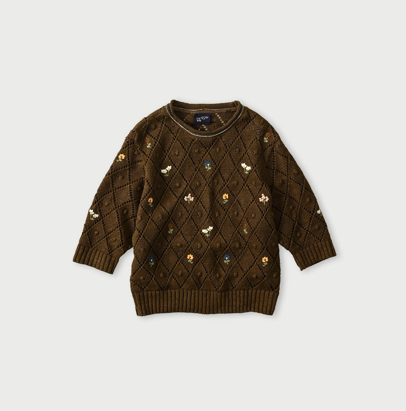 45R Linen Hippie Flower Puff Sleeve Sweater - Image 3